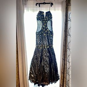 Brand new MNM couture beaded gown dark gray size 10